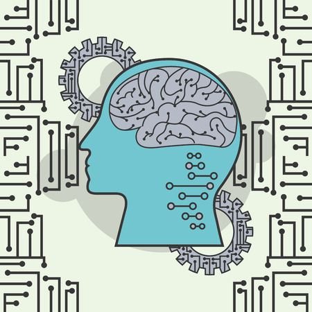 artificial intelligence profile human brain digital mind vector illustration