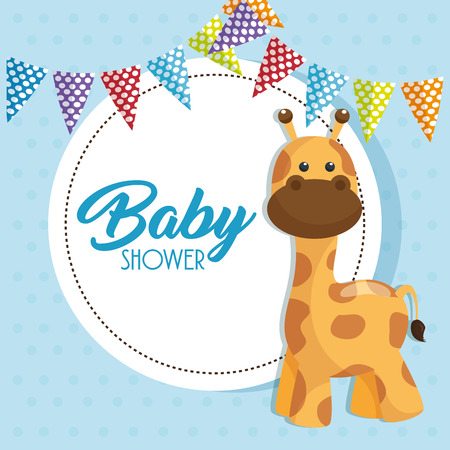 Baby shower card with cute giraffe vector illustration designのイラスト素材