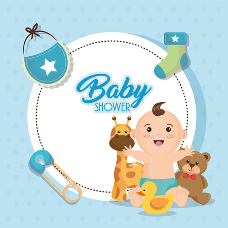 Baby shower card with little boy vector illustration design.のイラスト素材
