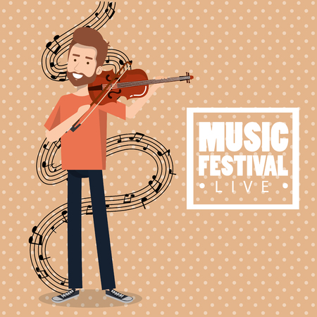 Music festival live with man playing violin vector illustration designのイラスト素材