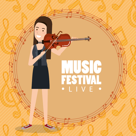 music festival live with woman playing violin vector illustration designのイラスト素材