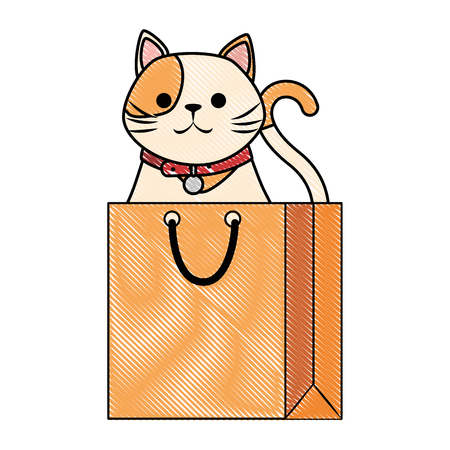 cute cat mascot in shopping bag character vector illustration designのイラスト素材