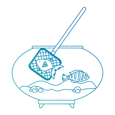 aquarium bowl with colors fish and fishing net vector illustration designのイラスト素材