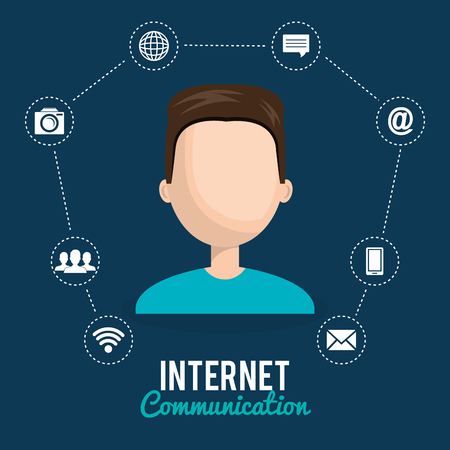 man with social network icons vector illustration designのイラスト素材