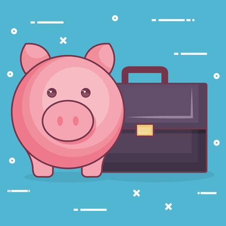 Piggy save money with portfolio.のイラスト素材