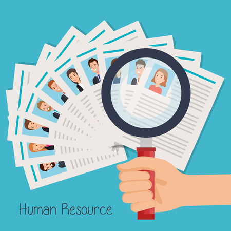 set curriculum vitae with hand and magnifying vector illustration designのイラスト素材