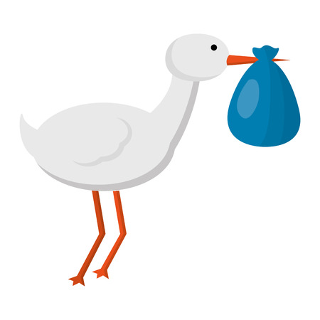 cute stork flying with bag vector illustration designのイラスト素材