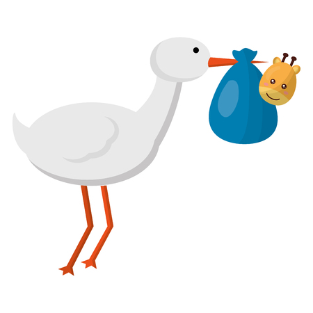 cute stork flying with giraffe baby vector illustration designのイラスト素材