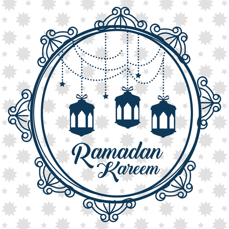 ramadan kareem card with lanterns hanging vector illustration designのイラスト素材