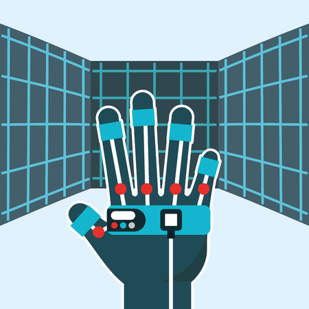 virtual reality wired glove hologram vector illustrationのイラスト素材