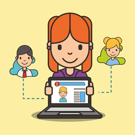 social media girl chatting online with her friend vector illustrationのイラスト素材