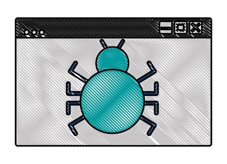 cyber security website page bug virus attack vector illustrationのイラスト素材