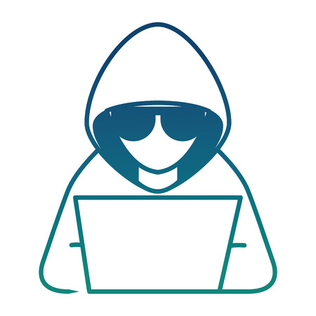 hacker with laptop character vector illustration designのイラスト素材