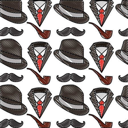 hat with mustache and pipe pattern background vector illustration designのイラスト素材
