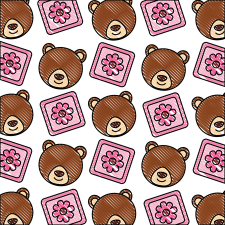 cubes toys of baby and teddy bear pattern vector illustration designのイラスト素材
