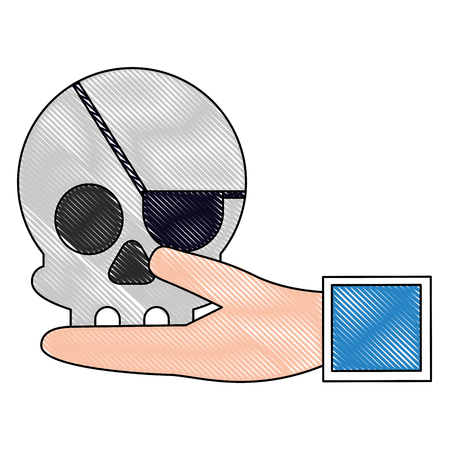 Hand lifting pirate skull virus iconのイラスト素材