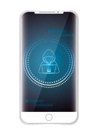 Cellphone with hacker character vector illustration designのイラスト素材