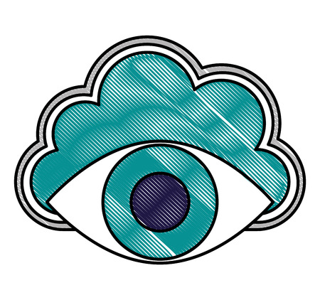 cloud storage cyber security surveillance eye network vector illustration drawingのイラスト素材