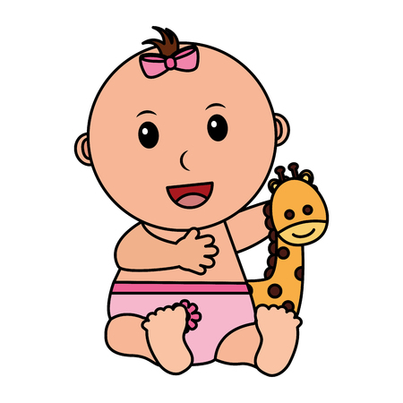 baby girl with cute giraffe character icon vector illustration design