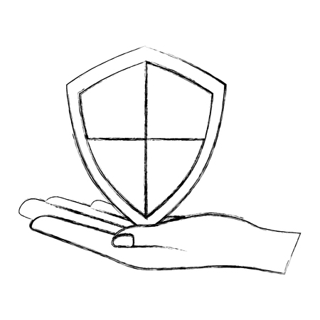 hand holding shield protection internet data cyber security vector illustration sketchのイラスト素材