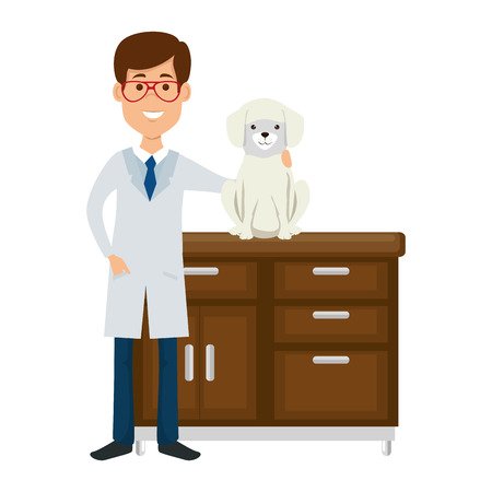 veterinary doctor with dog in drawer avatar character vector illustration designのイラスト素材