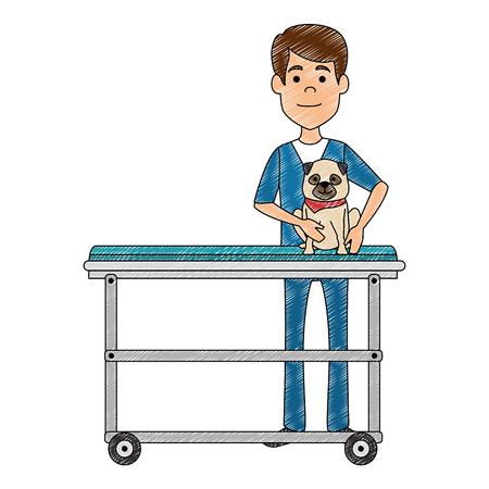 veterinary doctor with dog in stretcher avatar character vector illustrationのイラスト素材