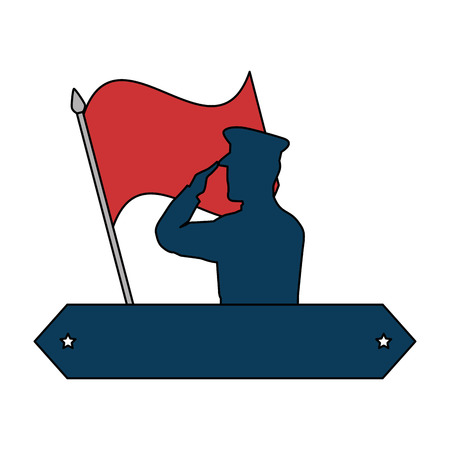A silhouette of military saluting with flag vector illustration designのイラスト素材