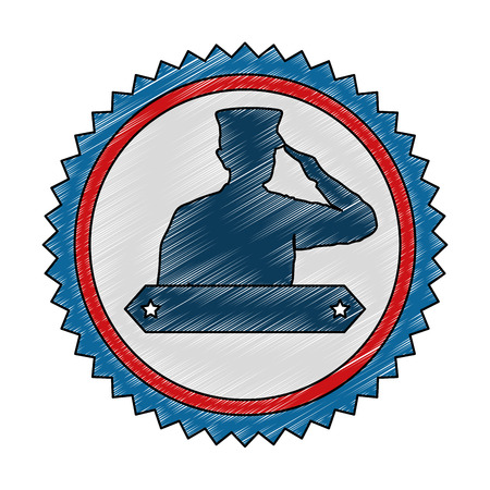 Silhouette of military saluting with ribbon vector illustration designのイラスト素材