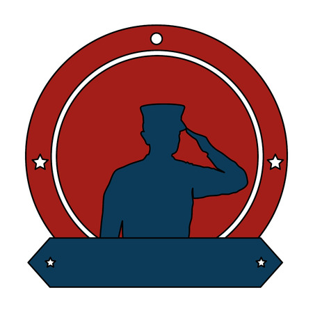 Silhouette of military saluting with ribbon vector illustration designのイラスト素材