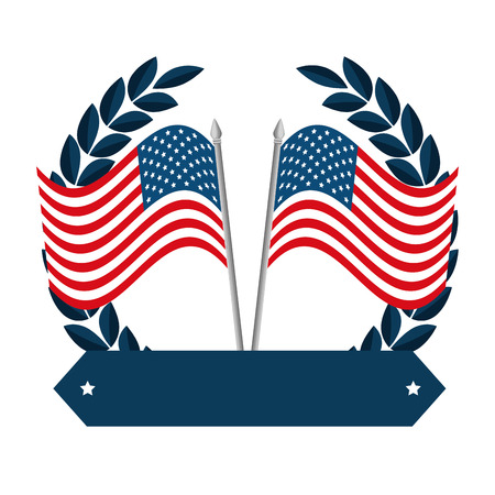 united states of america flags crossed with ribbon vector illustration designのイラスト素材