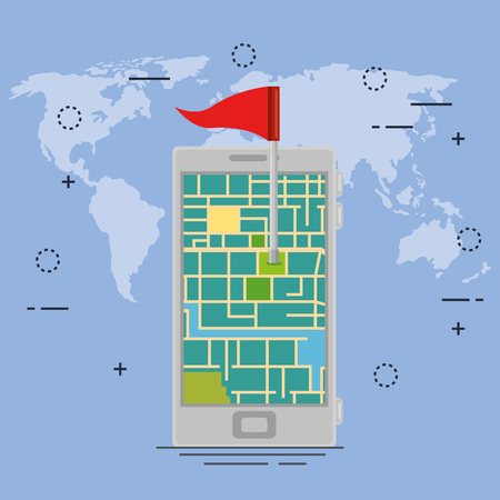 Smartphone with GPS navigation app vector illustration designのイラスト素材