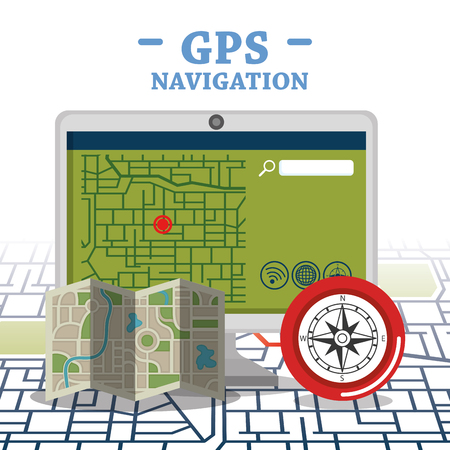 Desktop computer with gps navigation software vector illustration designのイラスト素材