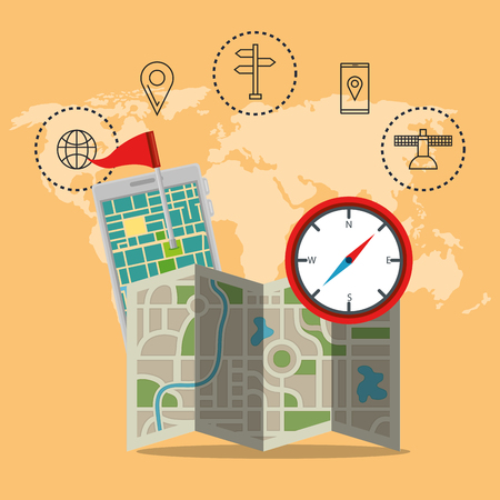 Smartphone with GPS navigation app vector illustration designのイラスト素材