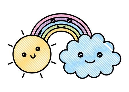 happy  rainbow sun clouds cartoon vector illustration drawingのイラスト素材