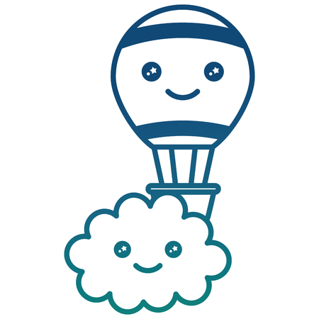 cloud and hot air balloon cartoon vector illustration gradient colorのイラスト素材