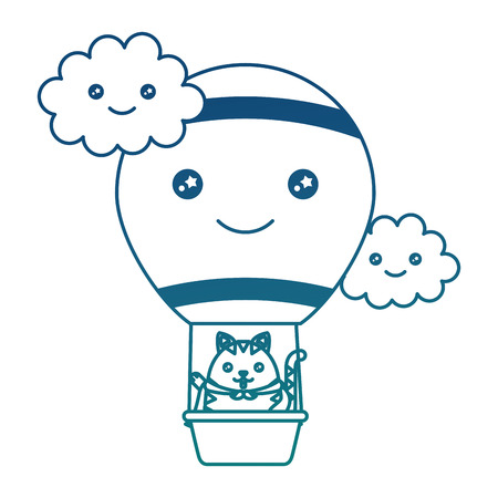 Cat in hot air balloon travel cartoon vector illustration gradient colorのイラスト素材
