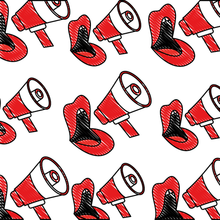 Pop art lips female and megaphone marketing pattern vector illustrationのイラスト素材