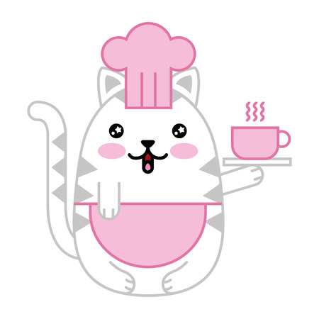 Cute cat chef character vector illustration designのイラスト素材