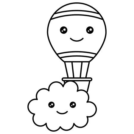 Hot air balloon fliying with cloud characters vector illustration designのイラスト素材