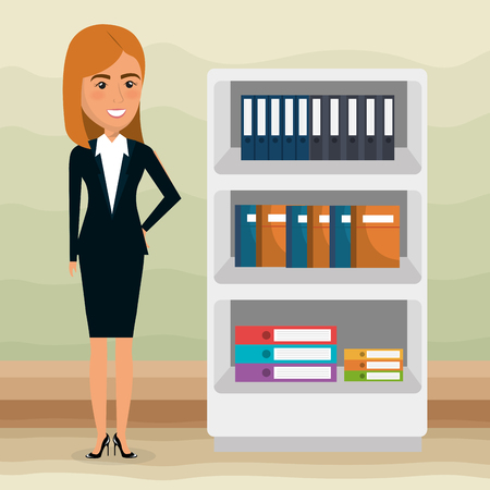 elegant businesswoman in the office scene vector illustration designのイラスト素材
