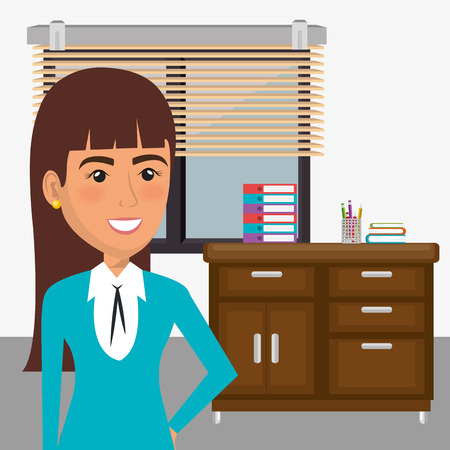 elegant businesswoman in the office scene vector illustration designのイラスト素材