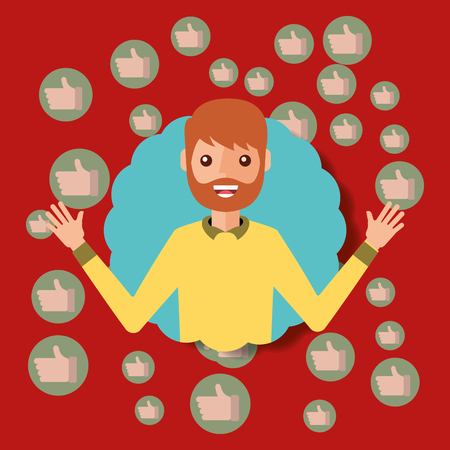 portrait young man with likes in bubbles vector illustrationのイラスト素材