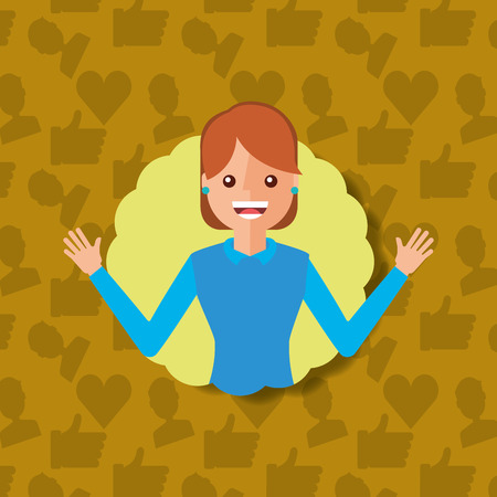 happy young woman with social media icons background vector illustrationのイラスト素材