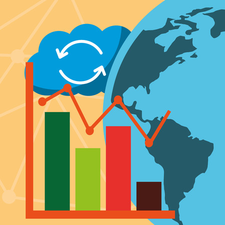 cloud storage global bar graph statistics business vector illustrationのイラスト素材