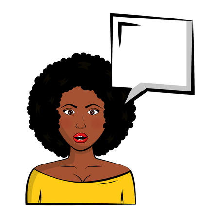 Woman character with afro hair and speech bubble pop art style vector illustration designのイラスト素材