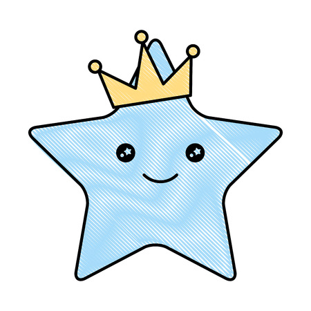 cute star with crown kawaii character vector illustration designのイラスト素材