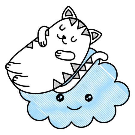 cute cat sleeping with cloud  character vector illustration designのイラスト素材