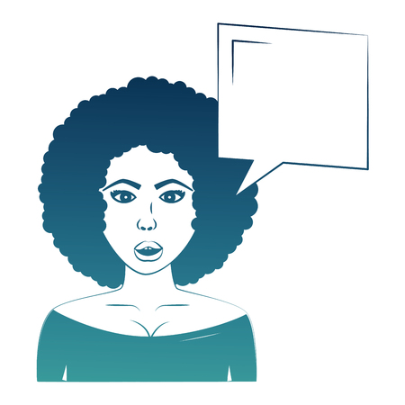 woman with afro hair character and speech bubble pop art style vector illustration designのイラスト素材