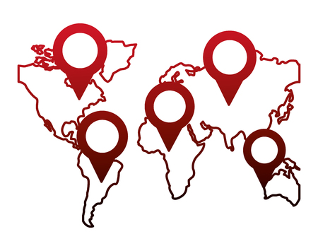 pointers direction gps navigation world map vector illustration gradient colorのイラスト素材