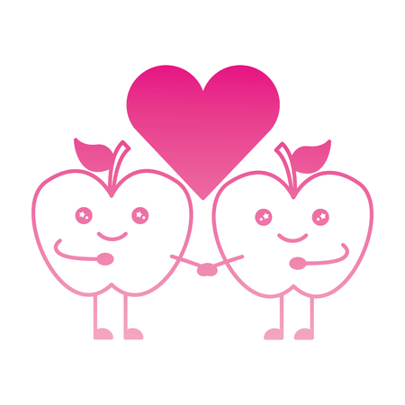 couple apples fruits with heart  character vector illustration designのイラスト素材